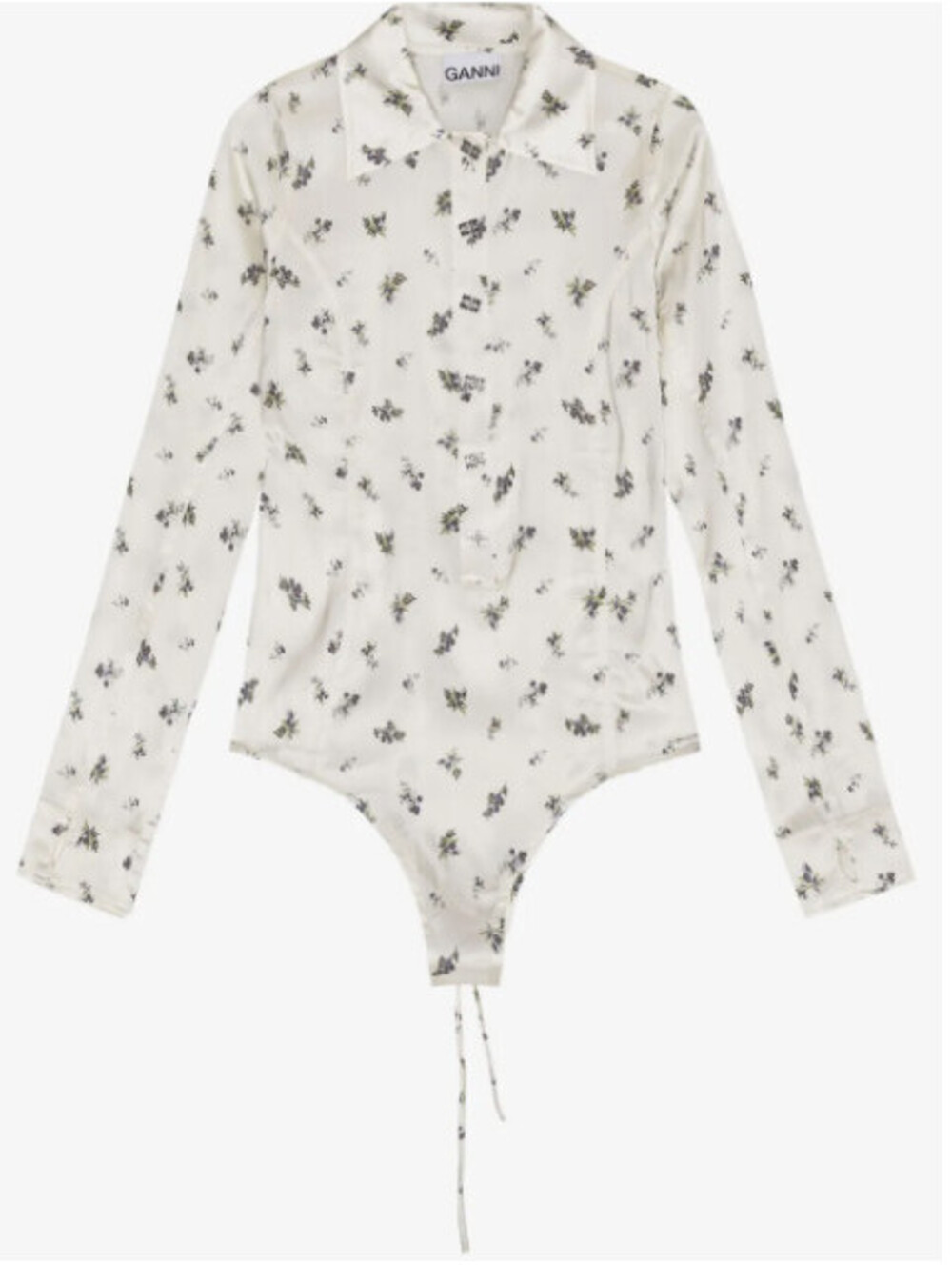 Ganni floral print bodysuit satin front button up size 38 Euro M (US) NWT $375